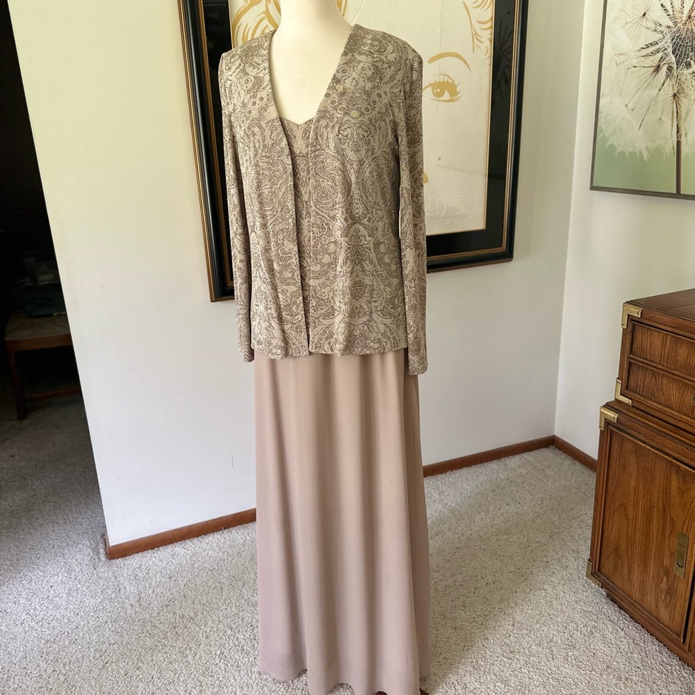 Alex Evenings Beige Lace Maxi Dress